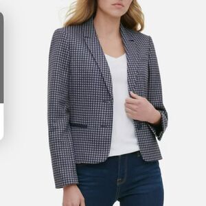 Premise Black/Blue Herringbone Double Button Blazer. Size Small